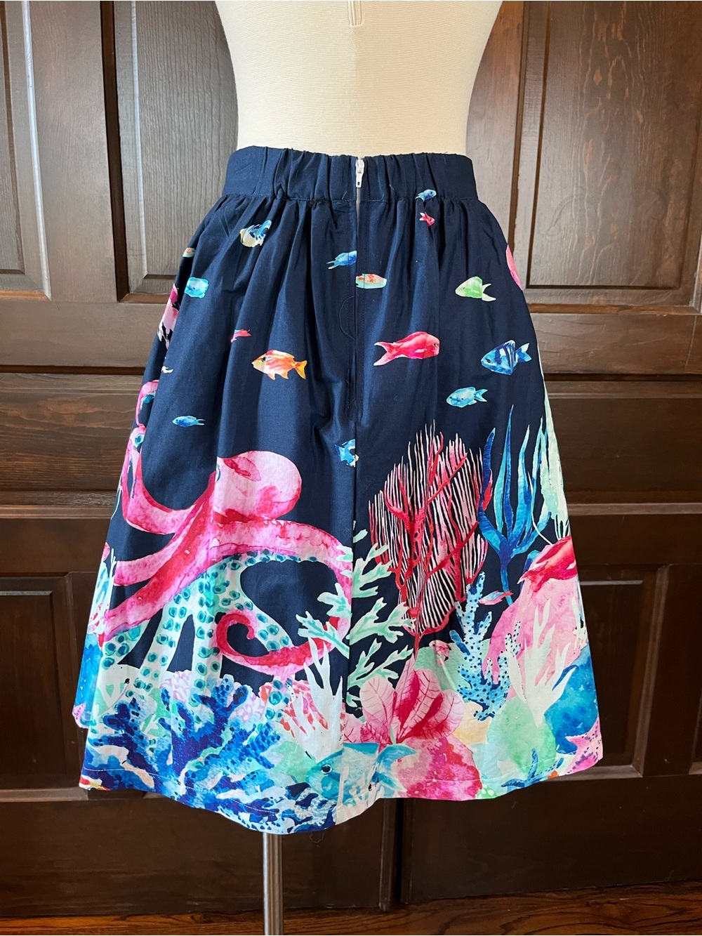 ModCloth Under the Sea Octopus Skirt Size L Marine Life Whimsical Teacher Pocket - Picture 9 of 12